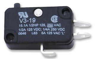 HONEYWELL V3-19 Microswitch, Standard, Pin Plunger, SPDT, Solder, 15.1 A, 250 VDC