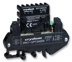 SENSATA/CRYDOM DRA1-SPF240D25 Solid State Relay, SPST-NO, 10 A, 280 VAC, DIN Rail, Cage Clamp, Zero Crossing