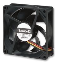 SANYO DENKI 9GA0912P4J03 DC Axial Fan, 12 V, Square, 92 mm, 25 mm, Ball Bearing, 77.7 CFM