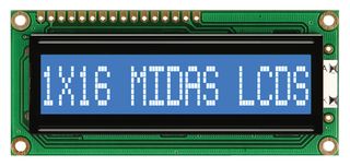 MIDAS DISPLAYS MC11605A6WK-BNMLW-V2 Alphanumeric LCD, 16 x 1, 5V, English, Euro, Japanese, Transmissive