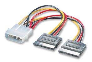 ROLINE 11.03.1050 Computer Cable, Molex KK Connector, SATA Power Socket, x2, 0.52ft, 160mm, Black/Red/Yellow