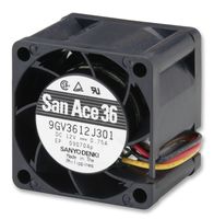 SANYO DENKI 9GV3612G301 DC Axial Fan, 12 V, Square, 36 mm, 28 mm, Ball Bearing, 14.1 CFM