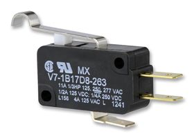 HONEYWELL V7-1B17D8263 Microswitch, Miniature, Simulated Roller Lever, SPDT, Quick Connect, 11 A, 250 V