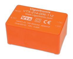 VIGORTRONIX VTX-214-006-107 AC/DC PCB Mount Power Supply (PSU), ITE, 1 Output, 6 W, 7.5 VDC, 800 mA