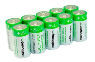 MULTICOMP PRO MP-PSG91115 Battery, 1.5 V, C, Alkaline, 8 Ah, Raised Positive and Flat Negative, 10