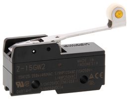 OMRON INDUSTRIAL AUTOMATION Z-15GW2 OMI Microswitch, Precision, Standard, Hinge Roller Lever, SPDT, Quick Connect, Solder, 15 A, 14 VDC