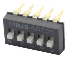 TE CONNECTIVITY - ALCOSWITCH ADE0504 DIP / SIP Switch, 5 Circuits, Slide, Through Hole, SPST, 24 VDC, 100 mA