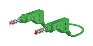 STAUBLI 66.9407-100-25 Banana Test Lead, 4mm Stackable Banana Plug, 4mm Stackable Banana Plug, 3.3 ft, 1 m, Green, 32 A