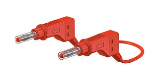 STAUBLI 66.9408-050-22 Banana Test Lead, 4mm Stackable Banana Plug, 4mm Stackable Banana Plug, 19.6 ", 500 mm, Red, 32 A