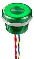 APEM PBAR2AF3000G0G Vandal Resistant Switch, 22 mm, PBA Series, 22.2 mm, SPST-NO, Momentary, Flat, Green