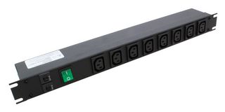 HAMMOND 1582H8E1BKDP. Power Distribution, 8 Outlets, 240 V, 10 A, 482.6 mm, 43.64 mm