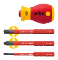 WIHA 41230 Screwdriver Set, VDE, Interchangeable, Slotted, Phillips, Pozidrive, Stubby, SoftFinish, 4 Piece