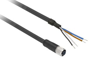 TELEMECANIQUE SENSORS XZCP1141L20 Sensor Cable, M12 Plug, Free End, 4 Positions, 20 m, 65.6 ft, XZ Series