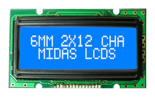 MIDAS DISPLAYS MC21205A6WR1-BNMLW Alphanumeric LCD, 12 x 2, White on Blue, 5V, Parallel, Cyrillic, Transmissive