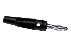 MUELLER ELECTRIC BU-32616-0 Banana Test Connector, Plug, Cable Mount, 24 A, 60 VDC, Nickel Plated Contacts, Black
