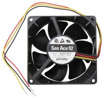 SANYO DENKI 9G0912S201 DC Axial Fan, 12 V, Square, 92 mm, 32 mm, Ball Bearing, 70.7 CFM