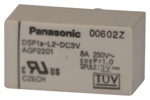 PANASONIC AGP2201 Power Relay, SPST-NO, 3 VDC, 8 A, DSP Series, Through Hole, Latching Dual Coil