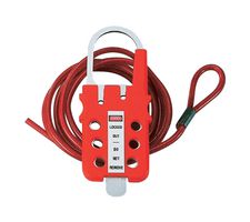 PANDUIT PSL-MLDT LOCKOUT HASP W/CABLE, 149.9MM, STL, RED