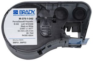 BRADY M-375-1-342 Wire Marker, Heat Shrinkable Sleeve, PO (Polyolefin), Black on White, 9.53mm x 25.4mm, 8.1 mm