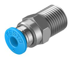 FESTO QS-1/8-4 Pneumatic Fitting, Push-In Fitting, R1/8, 14 bar, 4 mm, Brass, QS