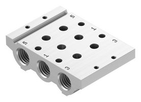 FESTO VABM-L1-14S-G14-2 Manifold Rail, 2 Outlet, G1/4, VABM Series, VUVG-S14 Solenoid/G1/8 In-Line Valves