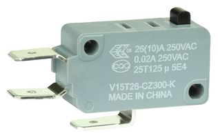 HONEYWELL V15T26-CZ300-K Microswitch, Standard, Pin Plunger, SPDT, Quick Connect, 26 A