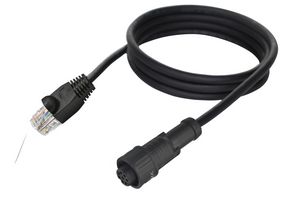AMPHENOL LTW AB-AU08FL-UPBML-QHA05 Circular Cable Assembly, Circular Receptacle to RJ45 Plug, 8 Ways, 19.7 ", 500 mm, Black