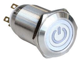 BULGIN LIMITED MPI005OTELSWH12 Vandal Resistant Switch, MPI005 Series, 19 mm, SPDT, Latching, Round