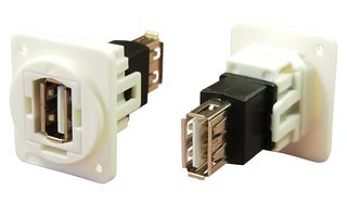 CLIFF ELECTRONIC COMPONENTS CP30208NXW USB Adapter, PLAIN Hole, USB Type A Receptacle, USB Type A Receptacle, USB 2.0, White FT