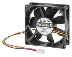 SANYO DENKI 9A0824G420 DC Axial Fan, 24 V, Square, 80 mm, 25 mm, 53 CFM