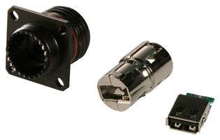 AMPHENOL SOCAPEX USBFTV22ZN USB Sealed Connector, USB Type A, USB 2.0, Receptacle, 4 Position, Panel Mount, IP68