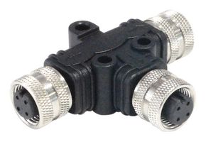 BULGIN LIMITED PXPPVC12TSFM04AFBIFB Sensor Splitter, T - Style, Panel Mount, 4 Position M12 Receptacle, 2 x 4 Position M12 Plug
