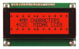 MIDAS DISPLAYS MD42004A6W-FPTLRGB Alphanumeric LCD, 20 x 4, Black on RGB, 5V, Parallel, English, Japanese, Transflective