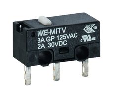 WURTH ELEKTRONIK 463091370402 Microswitch, Standard, Pin Plunger, SPST-NO, SPST-NC, PC Pin, 2 A, 30 V