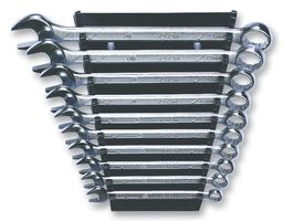 CK TOOLS T4343M/10ST Combination Spanner Set, Chrome Plated, Wall Mounting Rack, Chrome Plated, 10 Pieces