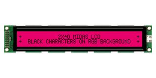 MIDAS DISPLAYS MD24005A6W-FPTLRGB Alphanumeric LCD, 40 x 2, Black on RGB, 5V, Transflective