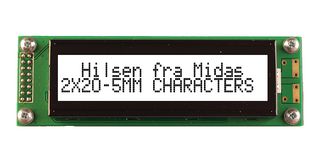 MIDAS DISPLAYS MC22005A6WM-FPTLW-V2 Alphanumeric LCD, 20 x 2, Black on White, 5V, Parallel, English, Scandinavian, Transflective