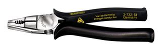 BERNSTEIN WERKZEUGFABRIK 3-732-13 Combination Pliers, Flat Nose, Hard Wire Cutter, Serrated Jaw, ESD Safe, 130mm Length