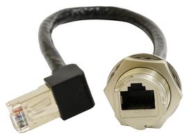 MULTICOMP PRO MP009802 Ethernet Cable, Right Angle, Cat6, C3 Panel RJ45 Jack to 90° RJ45 Plug, Black, 200 mm, 7.9 "