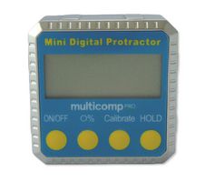 MULTICOMP PRO MP010021 Mini Digital Protractor, Dimension 52x52x26mm, Range 4 x 90°
