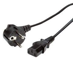 ROLINE 19.08.1018 Mains Power Cord, 90° CEE 7/7 Plug to IEC 60320 C13, 1.8 m, 10 A, 250 VAC, Black