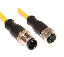 MUELLER ELECTRIC C4AC05M005 Sensor Cable, 22 AWG, M12 Plug, M12 Receptacle, 4 Positions, 5 m, 16.4 ft