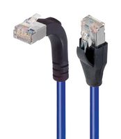 L-COM TRD695SRA2BL-1 Ethernet Cable, Cat6, 90° RJ45 Plug to RJ45 Plug, FTP (Foiled Twisted Pair), Blue, 304.8 mm, 1 ft