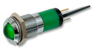 CML INNOVATIVE TECHNOLOGIES 19300131 LED Panel Mount Indicator, Satin Chrome Bezel, Green, 110 VAC, 14 mm, 6 mA, 34 mcd, Not Rated