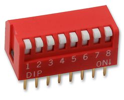 MULTICOMP PRO MCNDP-08V DIP / SIP Switch, 8 Circuits, Piano Key, Through Hole, SPST-NO, 24 V, 25 mA