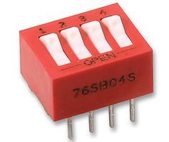 GRAYHILL 76SB04ST DIP / SIP Switch, 4 Circuits, Rocker, Through Hole, SPST, 30 V, 150 mA