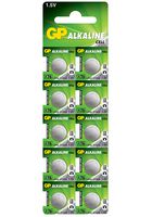 GP BATTERIES GPA76-C10 Battery, Pack of 10, 1.5 V, LR44, Alkaline, 110 mAh, Pressure Contact, 10