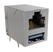 AMPHENOL COMMUNICATIONS SOLUTIONS RJE361882407 Modular Connector, RJ45 Jack with USB, 2 x 1 (Stacked), 8P8C, Cat3, Cat5, PCB Mount