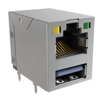AMPHENOL COMMUNICATIONS SOLUTIONS RJE361882417 Modular Connector, RJ45 Jack with USB, 2 x 1 (Stacked), 8P8C, Cat3, Cat5, PCB Mount