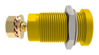 SCHUTZINGER 99023254 Banana Test Connector, 4mm Dia, Jack, Panel Mount, 32 A, 1 kV, Gold Plated Contacts, Yellow